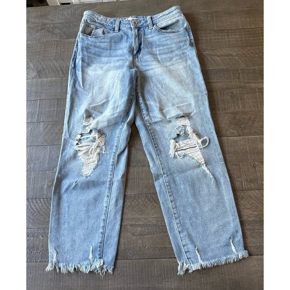 SO‎ Women's Light Wash High Rise Straight Leg Distressed Jeans Size 9/30W